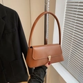 Sac bandoulière chic en cuir marron avec fermoir doré au style vintage minimaliste - Marron