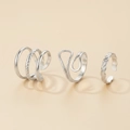 Three-piece silver stainless steel open ring set with irregular and twisted textures - Wavy Texture Style(F2578) / Silver 3-Piece Set(F2578)