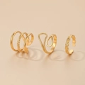 Three-piece set of gold geometric open rings featuring twisted and wavy textures for women - Geometric Stackable Style(F2577) / Gold 3-Piece Set(F2577)