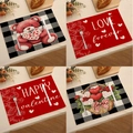 Détail de quatre sets de table en lin de la Saint-Valentin avec motifs de cœurs - Ensemble Ours Gnome Heureux 4Pcs (VPM028)