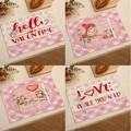 Détail de sets de table en lin pour la Saint-Valentin avec motifs de cœurs et vœux - Ensemble Langage Coeur à Carreaux Rose 4Pcs (VPM025)