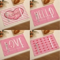 Lot de quatre sets de table en lin pour la Saint-Valentin avec motifs de cœurs - Ensemble Vœu à Rayures Roses 4Pcs (VPM023)