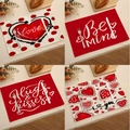 Détail de 4 sets de table en lin pour la Saint-Valentin avec imprimés cœurs - Ensemble Confession Minimaliste 4Pcs (VPM017)