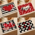 Détails de quatre sets de table en lin pour la Saint-Valentin avec motifs cœurs et texte Love - Ensemble Cœur Rayé Rouge Noir 4Pcs (VPM015)
