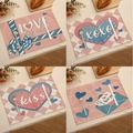 Détail de quatre sets de table en lin pour la Saint-Valentin avec motifs de cœurs - Ensemble Nœud Bleu Rose 4Pcs (VPM014)