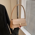 Sac baguette rétro beige avec boucle carrée dorée et bandoulière cylindrique - Kaki