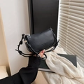 Stylish black square crossbody bag with lychee leather texture and silver hardware accents - Black