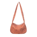 Borsa tote in nylon arancione corallo con stampa di foglie di bambù marroni e cerniera - Arancione