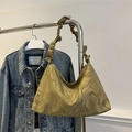 Olive green cloud hobo bag with marble texture and ruched handle for women - Green