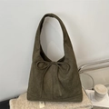 Bolso tote vintage verde oliva de gamuza con detalle de lazo y correa de hombro ancha - Verde