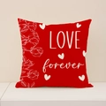 Red square cushion with white rose floral print and LOVE forever text for Valentine decor - Red Rose LOVE (VP028-1)