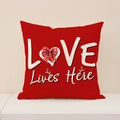 Rote quadratische Kissenhülle mit weißem LOVE-Aufdruck und Herzschleife für Valentinstag - Love Buchstabe Stil (VP027-2) / 45x45cm