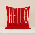 Square red Valentine's pillowcase with Hello Valentine text and gold floral accents - Red Holiday Letters Style (VP031-2) / 45x45cm (Pillowcase Only)