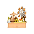 Exquisite wooden carousel music box with ferris wheel and miniature trees on white background - Amusement Park Ferris Wheel Carousel Style (YP2521) / 15.5x11.5cm Base
