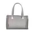 Minimalistische silberne Netztasche mit Ledergriffen und großem Fassungsvermögen mit Reißverschluss - Silber
