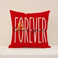 Square red decorative pillow cover with white Forever and black Love You lettering - Red Aesthetic Letters Style (VP031-3) / 45x45cm (Pillowcase Only)