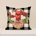 Pillow case with black and white buffalo check pattern and red rose heart basket - Black and White Plaid Heart Basket (VP028-4)