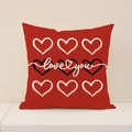Rode kussensloop met hartjesprint en love you tekst voor Valentijnsdag decoratie - Hart en Love You Combinatiestijl (VP038-1)