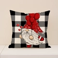 Kissenbezug mit Karomuster und Zwerg-Motiv für Valentinstag-Dekoration im Wohnbereich - Gnom Ballon Stil (VP027-4) / 45x45cm