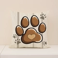 Vierkante linnen kussensloop met pootafdruk en hartje in neutrale kleuren - Hart Poot Houtnerf Stijl (VP040-1) / 45x45cm(Alleen Hoes)
