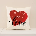 Linnen kussensloop met rode hartjesprint Love voor Valentijnsdag woondecoratie - Enkele Grote Hart Love Stijl (VP038-2)