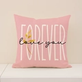 Roze linnen kussenhoes met Forever Love You tekst en goudkleurig bladmotief - Forever Love You Stijl (VP032-2) / 45x45cm(Alleen Hoes)