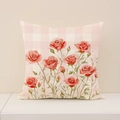 Linnen kussensloop met rode rozen aquarellen op roze geruite achtergrond - Roze Geruit Roos Stijl (VP032-3) / 45x45cm(Alleen Hoes)