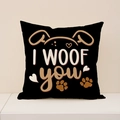 Linnen kussenhoes met zwarte I WOOF YOU hondenprint voor bankdecoratie in huis - Zwart I WOOF YOU Hondenoren Stijl (VP040-3) / 45x45cm(Alleen Hoes)