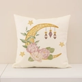 Square pillow cover featuring golden crescent moon, pink peonies and festive lanterns print - Moon Lantern Floral Combo 3 (YMZ33-3) / 45x45cm(Case Only)