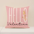 Roze linnen kussensloop voor Valentijnsdag met tekst en gouden bloemmotieven - Hello Valentine Stijl (VP032-4) / 45x45cm(Alleen Hoes)