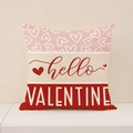 Valentinstag Kissenbezug mit rosa hello und rotem Valentine Textmuster Design - Dreifarbige Streifen hello-VALENTINE (VP037-4) / 45x45cm(Nur Bezug)