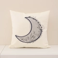Funda de cojín de lino con estampado de luna y flores blanco crema para decoración festiva - 45x45cm(Solo Funda) / Ymz36-4