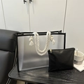 Transparent PVC tote bag with black trim and inner pouch for women stylish storage - Matte Black