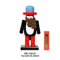 16cm Holz Pinguin Nussknacker mit rot gestreifter Mütze und Schal auf schwarzem Sockel - Pinguin-Design (PN:1601A)