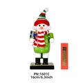 16cm Holz-Schneemann-Nussknacker mit gestreifter Mütze und roter Geschenkverpackung - Schneemann-Design (PN:1601C)