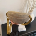 Sac de poitrine doré de luxe pour femme avec strass étincelants et bandoulière réglable - Doré