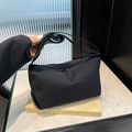 Minimalist black nylon tote bag with dual zippers and adjustable shoulder strap for casual wear - Black