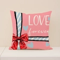 Pink Valentines Day pillow cover with red bow and LOVE forever print in fabric texture - Pink Bow Style (VP029-2)