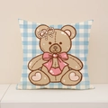 Cute teddy bear decorative pillow cover with blue and white gingham checkered pattern - Gingham Teddy Bear Style (VP029-4)