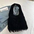 Bolso de hombro en ante sintético negro con flecos a capas y diseño de borlas estilo retro - Negro