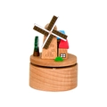 Mini wooden music box featuring a handmade windmill and red-roofed cabin model - Yp2510 Dutch Windmill / Base 5.5*5.5cm