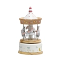 Classic wooden carousel music box with rotating horses and colorful nursery design - Pink Carousel
