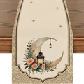 Eid Moon and Fanous printed table runner in cream with floral and gold patterns - Zqz20-1 / 33*180cm