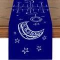 Dark blue table runner with white moon and star patterns for festive dining decor - Zqz20-4 / 33*180cm