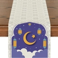Ramadan moon star table runner with purple lanterns on beige fabric for home dining decor - Zqz20-5 / 33*180cm