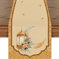 Islamic style long table runner with golden moon and lantern prints for festive dining decor - Beige Gold Moon Lantern Style (ZQZ20-7)