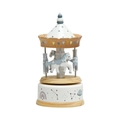 Handcrafted wooden carousel music box in Nordic white and blue with hand-painted horses - Blue Carousel