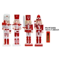 Set aus vier 18 cm großen Nussknacker-Soldaten aus Holz in rot-weißen Weihnachtsfarben - 18CM Nussknacker Soldat Vierer Set (M18406)