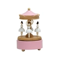 Boîte à musique carrousel de ballet en bois avec socle rose et danseuses - Style Ballerine Rose et Bois Naturel (1508B) / Base de 11*11CM