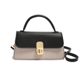 Bolso bandolera de colores en contraste con textura beige y solapa de cuero negro - Negro